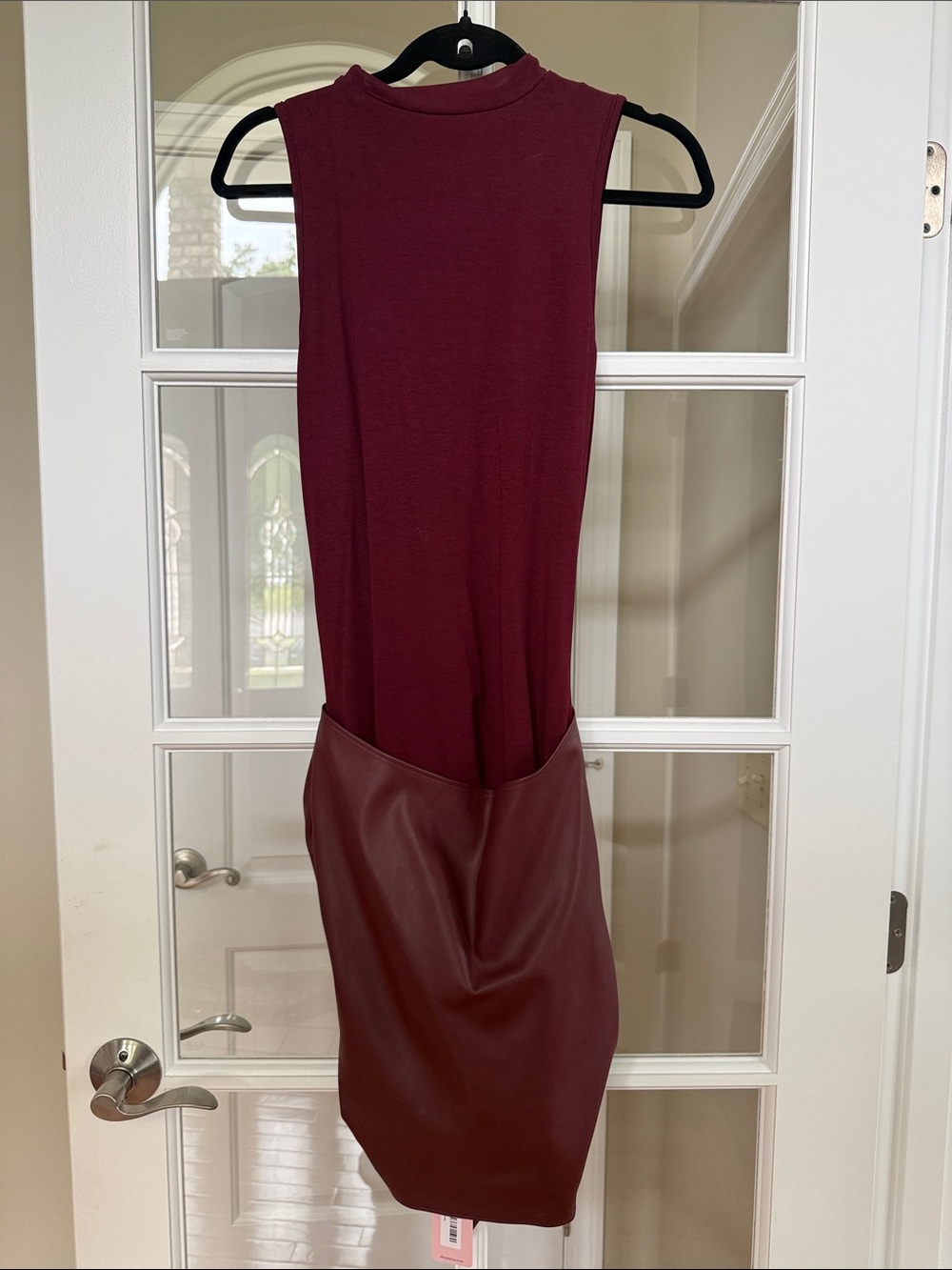 Sleeveless Midi Dress with Faux Leather Wrap in Burgundy